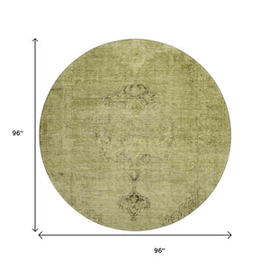 HomeRoots 8' Khaki and Taupe Oriental Round Rug - Washable, UV-Protected, Durable for Homes with Kids & Pets 654895