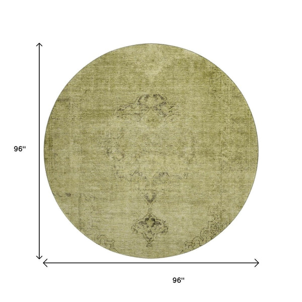 HomeRoots 8' Khaki and Taupe Oriental Round Rug - Washable, UV-Protected, Durable for Homes with Kids & Pets 654895