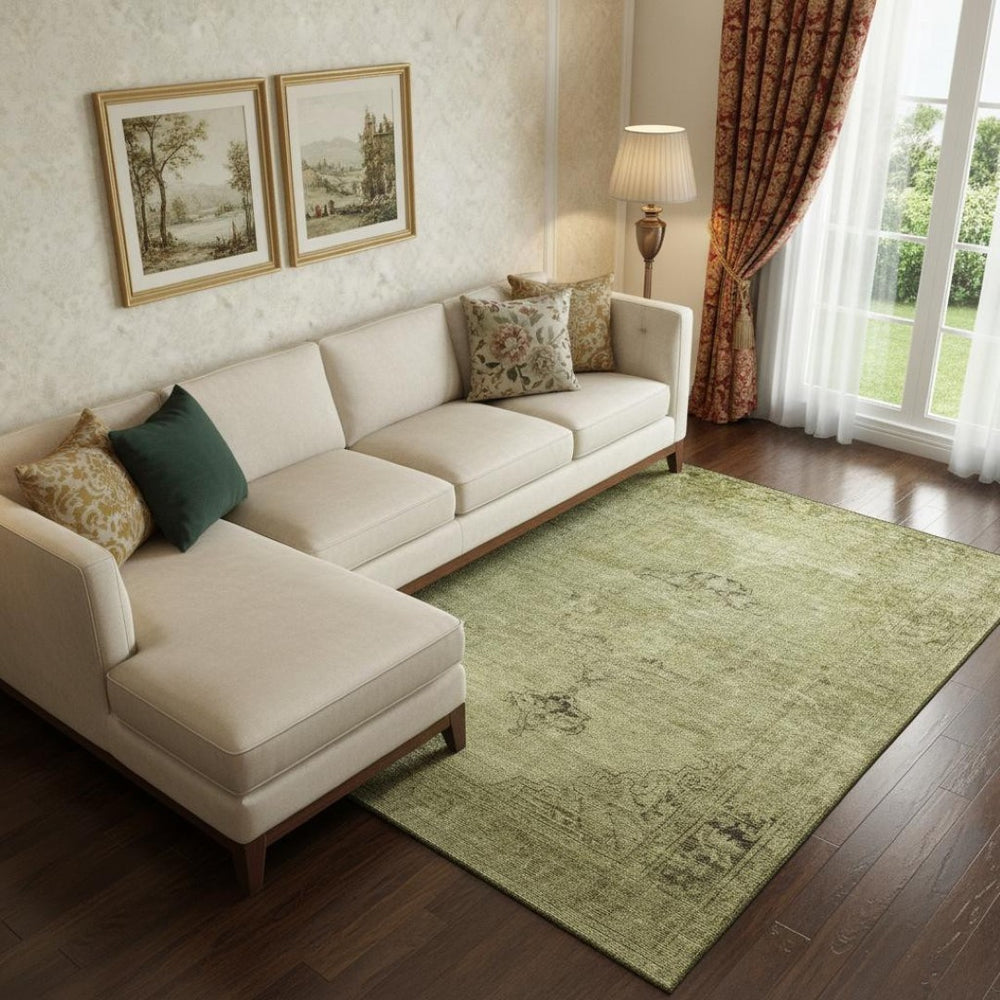 HomeRoots 8' X 10' Khaki & Taupe Oriental Washable Area Rug - Durable, UV-Protected, Perfect for High-Traffic Spaces! 654896