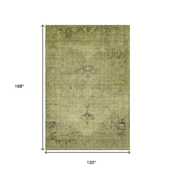 HomeRoots 10' X 14' Khaki & Taupe Oriental Washable Area Rug - Stain Resistant, UV Protected & Durable Design 654898
