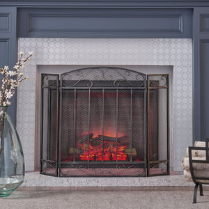 English Elm Christopher Knight Home® - FIRE Decorative Iron Fireplace Screen with Durable Mesh Shield and Classic Curved Frame for Safety and Style Black+Silver 65184.00BLKSILV