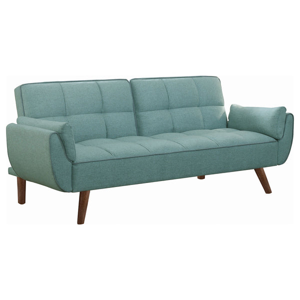 English Elm Laggarhem Turquoise Convertible Tufted Back Upholstered Sofa Bed with Linen-Look Fabric & Walnut Legs B062P357817
