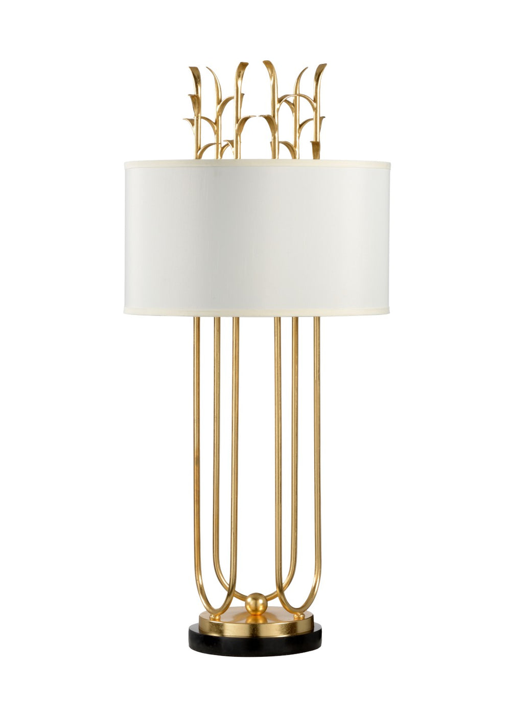 Wildwood Julianne Sculptural Table Lamp With Gold Leaf Branches, Black Marble Base & Off-White Silkette Shade 65490