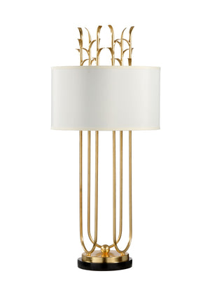 Wildwood Julianne Sculptural Table Lamp With Gold Leaf Branches, Black Marble Base & Off-White Silkette Shade 65490