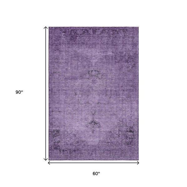 HomeRoots 5' X 8' Purple And Ivory Oriental Area Rug – Stain Resistant, UV Protected, Durable for Homes with Kids & Pets 654900