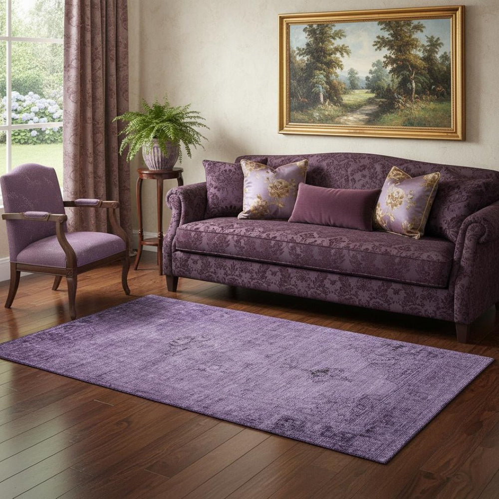 HomeRoots 5' X 8' Purple And Ivory Oriental Area Rug – Stain Resistant, UV Protected, Durable for Homes with Kids & Pets 654900