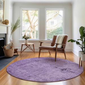 HomeRoots 8' Purple and Ivory Oriental Round Rug - Washable, UV Protected, Stain Resistant for Easy Care! 654901