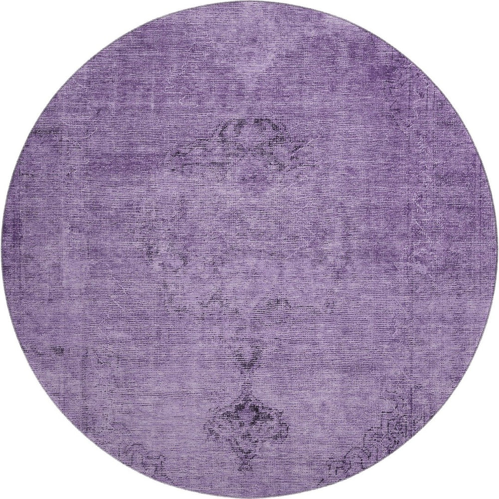 HomeRoots 8' Purple and Ivory Oriental Round Rug - Washable, UV Protected, Stain Resistant for Easy Care! 654901