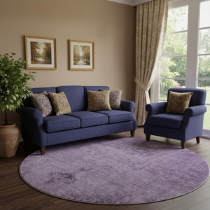 HomeRoots 8' Purple and Ivory Oriental Round Rug - Washable, UV Protected, Stain Resistant for Easy Care! 654901