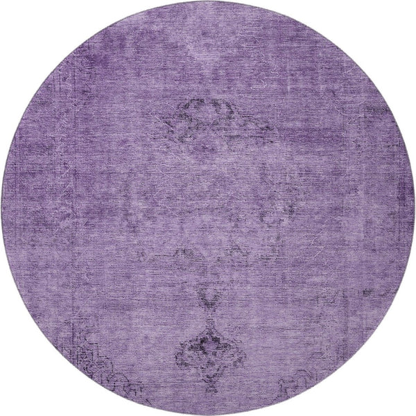 HomeRoots 8' Purple and Ivory Oriental Round Rug - Washable, UV Protected, Stain Resistant for Easy Care! 654901