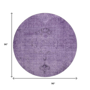 HomeRoots 8' Purple and Ivory Oriental Round Rug - Washable, UV Protected, Stain Resistant for Easy Care! 654901