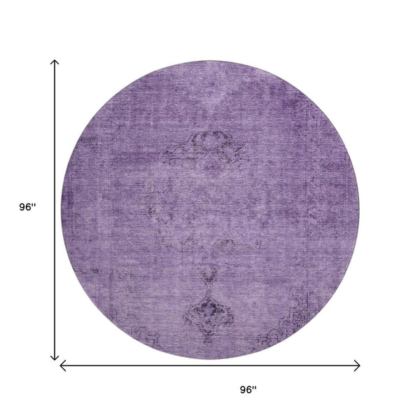 HomeRoots 8' Purple and Ivory Oriental Round Rug - Washable, UV Protected, Stain Resistant for Easy Care! 654901