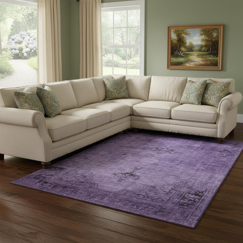 HomeRoots 8' X 10' Elegant Purple and Ivory Oriental Area Rug - Washable, UV-Protected, Perfect for Families! 654902
