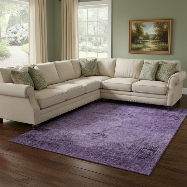 HomeRoots 8' X 10' Elegant Purple and Ivory Oriental Area Rug - Washable, UV-Protected, Perfect for Families! 654902