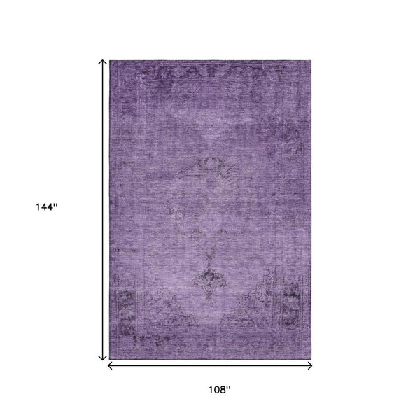 HomeRoots 9' X 12' Purple & Ivory Oriental Area Rug - Washable, Stain Resistant, UV Protected for Homes 654903