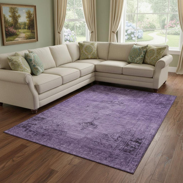 HomeRoots 9' X 12' Purple & Ivory Oriental Area Rug - Washable, Stain Resistant, UV Protected for Homes 654903