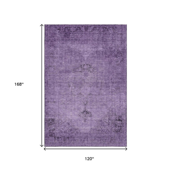 HomeRoots 10' X 14' Purple and Ivory Oriental Area Rug - Washable, UV-Protected, Stain-Resistant Elegance! 654904