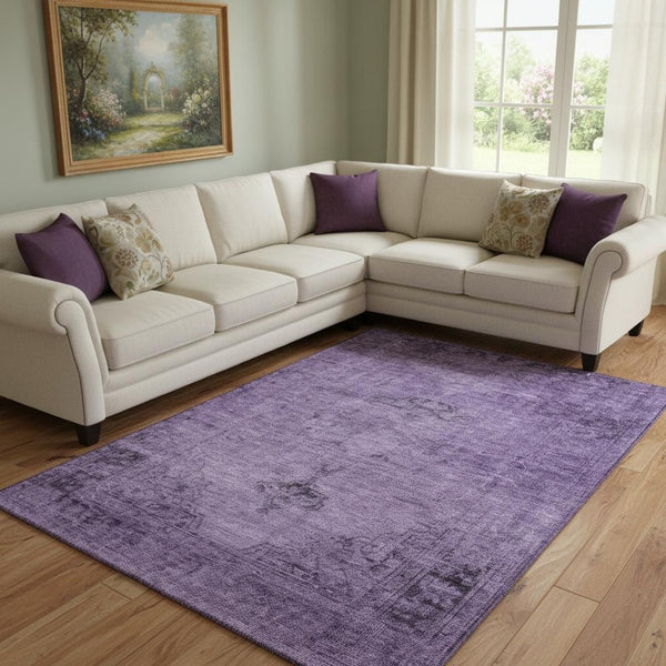 HomeRoots 10' X 14' Purple and Ivory Oriental Area Rug - Washable, UV-Protected, Stain-Resistant Elegance! 654904