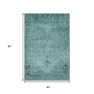 HomeRoots 5' X 8' Teal and Ivory Oriental Area Rug – Washable, Stain Resistant, UV Protected for Everyday Use 654906