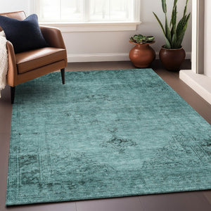 HomeRoots 5' X 8' Teal and Ivory Oriental Area Rug – Washable, Stain Resistant, UV Protected for Everyday Use 654906