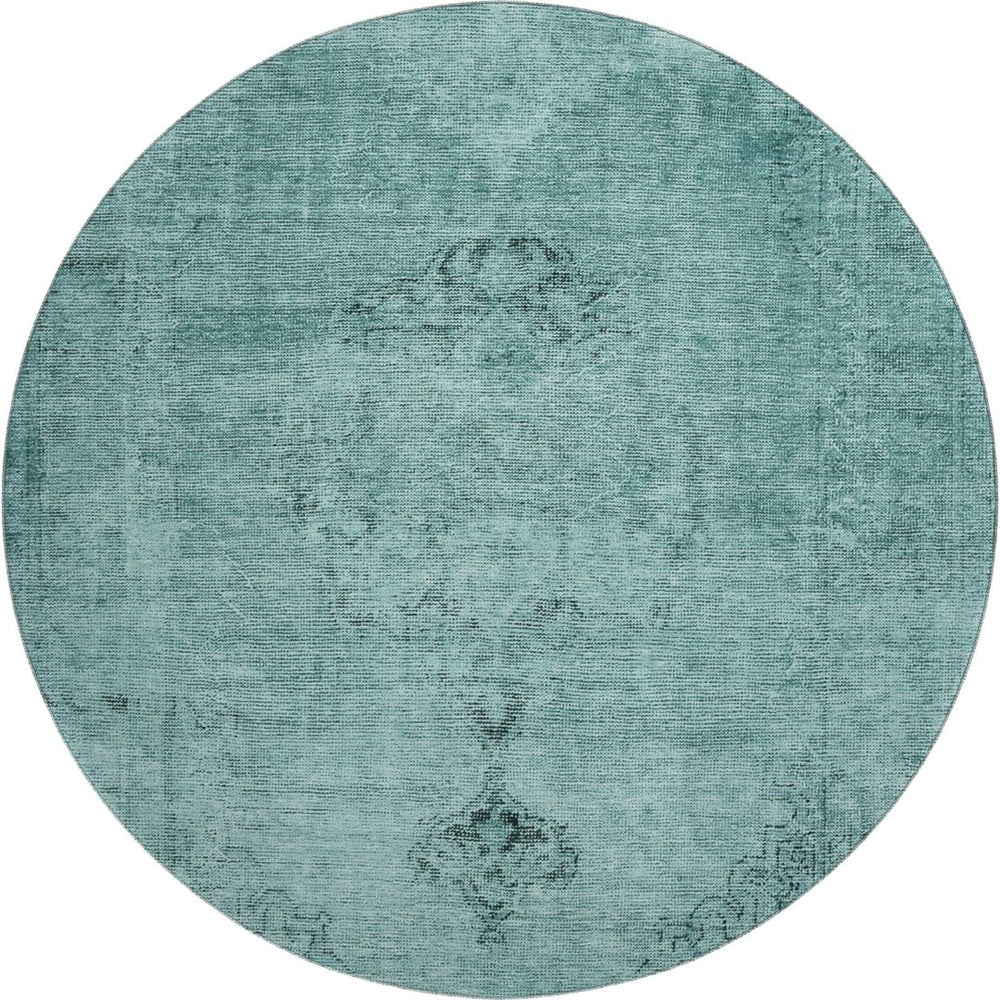 HomeRoots 8' Teal & Ivory Oriental Round Rug - Washable, UV Protected, Stain Resistant for Stylish Living Spaces 654907