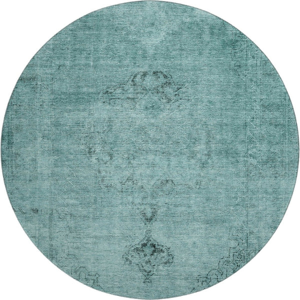 HomeRoots 8' Teal & Ivory Oriental Round Rug - Washable, UV Protected, Stain Resistant for Stylish Living Spaces 654907