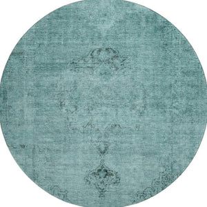 HomeRoots 8' Teal & Ivory Oriental Round Rug - Washable, UV Protected, Stain Resistant for Stylish Living Spaces 654907