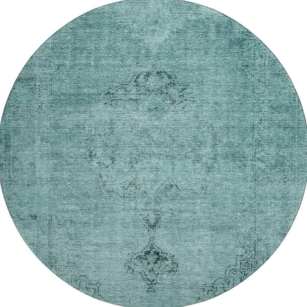 HomeRoots 8' Teal & Ivory Oriental Round Rug - Washable, UV Protected, Stain Resistant for Stylish Living Spaces 654907