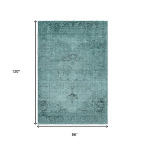 HomeRoots 8' X 10' Teal And Ivory Oriental Area Rug - Washable, UV Protected, Durable for High-Traffic Homes 654908