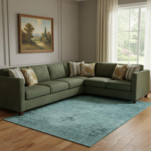 HomeRoots 8' X 10' Teal And Ivory Oriental Area Rug - Washable, UV Protected, Durable for High-Traffic Homes 654908