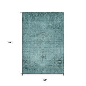 HomeRoots 9' X 12' Teal and Ivory Oriental Area Rug - Stain-Resistant, UV Protected, Durable for Busy Homes 654909