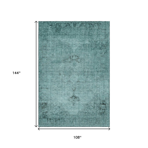 HomeRoots 9' X 12' Teal and Ivory Oriental Area Rug - Stain-Resistant, UV Protected, Durable for Busy Homes 654909