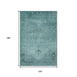 HomeRoots 10' X 14' Teal And Ivory Oriental Area Rug - Durable, Washable, UV Protected for Elegant Spaces 654910