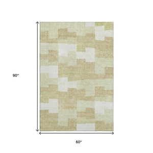 HomeRoots 5' X 8' Beige & Ivory Geometric Area Rug - Washable, UV-Protected, Stylish & Stain-Resistant Design 654912