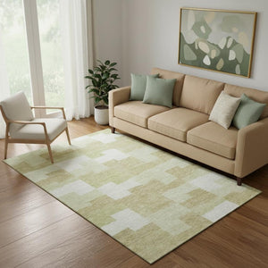 HomeRoots 5' X 8' Beige & Ivory Geometric Area Rug - Washable, UV-Protected, Stylish & Stain-Resistant Design 654912