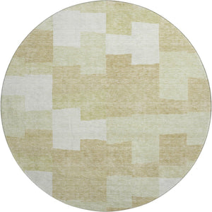 HomeRoots 8' Beige and Ivory Geometric Round Rug - Washable, UV-Protected, Durable for High-Traffic Areas 654913