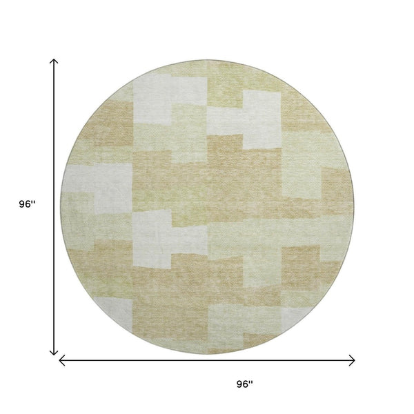 HomeRoots 8' Beige and Ivory Geometric Round Rug - Washable, UV-Protected, Durable for High-Traffic Areas 654913