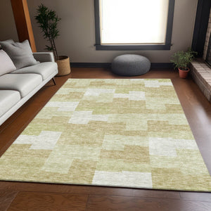 HomeRoots 8' X 10' Beige and Ivory Geometric Washable Area Rug with UV Protection for Modern Homes & Families 654914