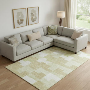 HomeRoots 8' X 10' Beige and Ivory Geometric Washable Area Rug with UV Protection for Modern Homes & Families 654914
