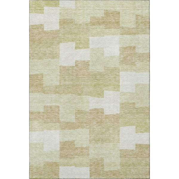 HomeRoots 8' X 10' Beige and Ivory Geometric Washable Area Rug with UV Protection for Modern Homes & Families 654914