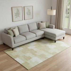 HomeRoots 9' X 12' Beige and Ivory Geometric Area Rug - Washable, Stain-Resistant, UV Protected for Homes 654915
