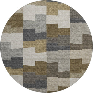HomeRoots 8' Washable Round Rug in Brown, Beige & Ivory - UV Protected, Perfect for High-Traffic Family Spaces! 654919