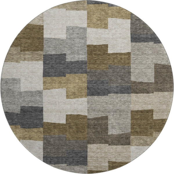 HomeRoots 8' Washable Round Rug in Brown, Beige & Ivory - UV Protected, Perfect for High-Traffic Family Spaces! 654919