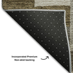 HomeRoots 8' Washable Round Rug in Brown, Beige & Ivory - UV Protected, Perfect for High-Traffic Family Spaces! 654919