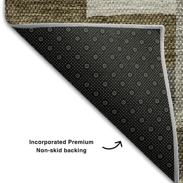 HomeRoots 8' Washable Round Rug in Brown, Beige & Ivory - UV Protected, Perfect for High-Traffic Family Spaces! 654919