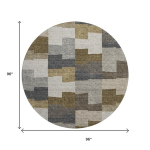 HomeRoots 8' Washable Round Rug in Brown, Beige & Ivory - UV Protected, Perfect for High-Traffic Family Spaces! 654919