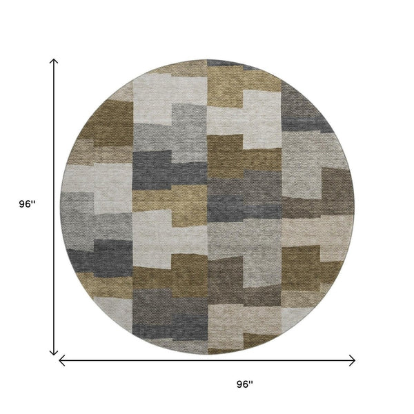 HomeRoots 8' Washable Round Rug in Brown, Beige & Ivory - UV Protected, Perfect for High-Traffic Family Spaces! 654919