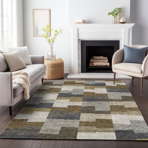 HomeRoots 8' X 10' Geometric Washable Area Rug in Brown, Beige & Ivory – UV Protected, Stain-Resistant Design 654920