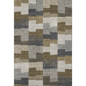 HomeRoots 8' X 10' Geometric Washable Area Rug in Brown, Beige & Ivory – UV Protected, Stain-Resistant Design 654920