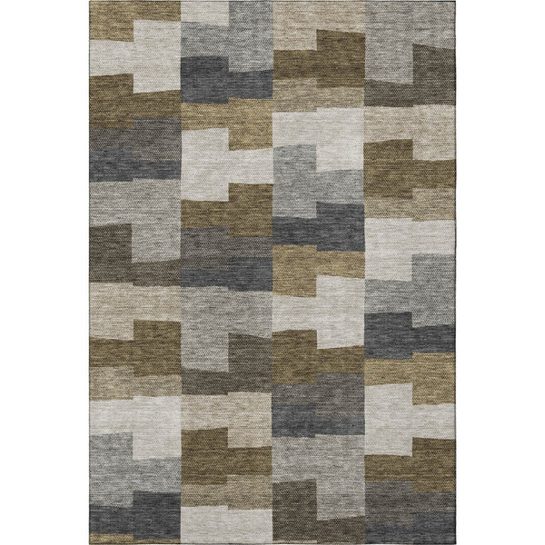 HomeRoots 8' X 10' Geometric Washable Area Rug in Brown, Beige & Ivory – UV Protected, Stain-Resistant Design 654920